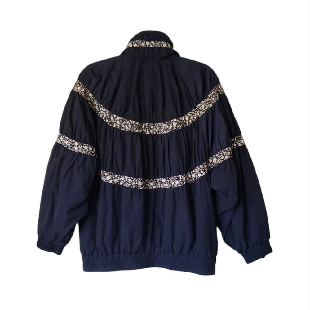 Free People Women's On My Mind Floral Full-Zip Bomber Retro Jacket Navy Sz Small - Picture 7 of 12
